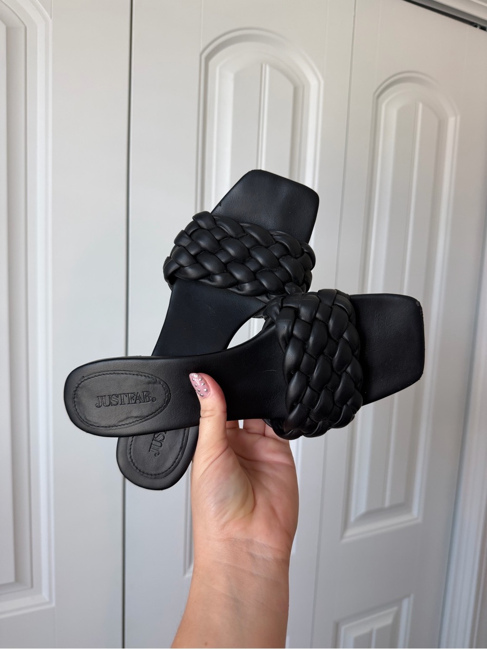 JustFab Black Braided Slide Sandals